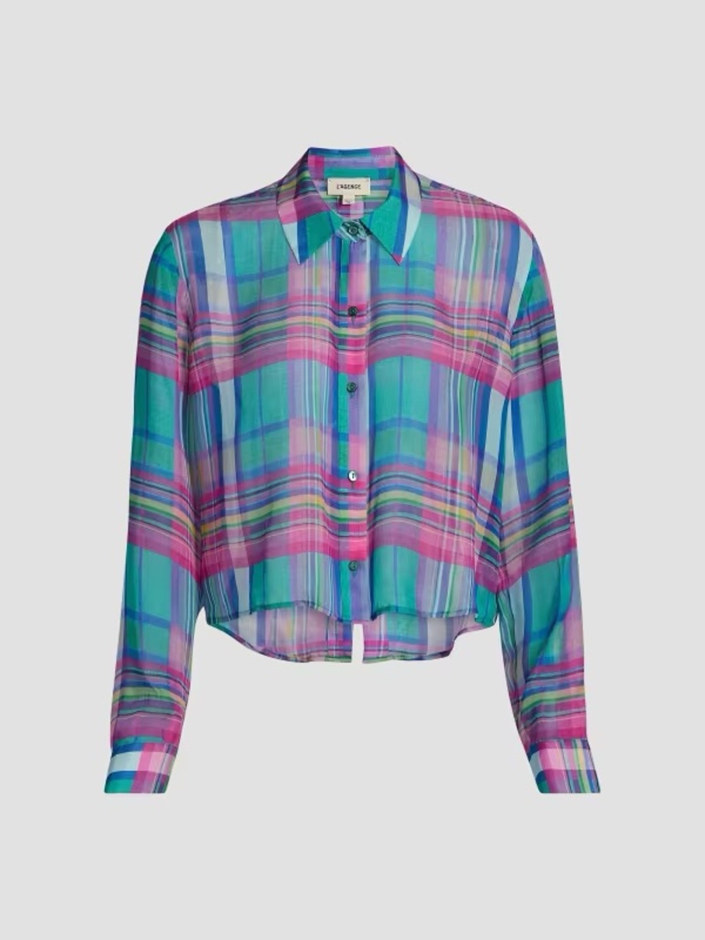 L'AGENCE Pink & Turquoise Plaid Button-Down Blouse